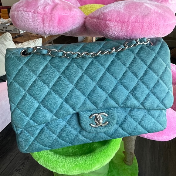 Chanel jumbo flap bag caviar double flap turquoise - Picture 6 of 17